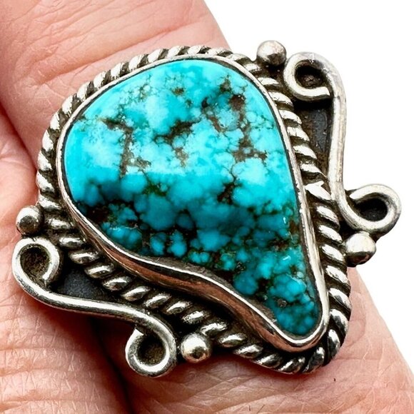 Native American Womens Ring Sterling Silver Blue Turquoise Size 5